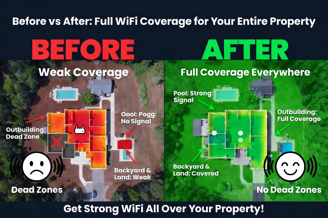 Expanded WiFi coverage showing improved signal strength throughout property